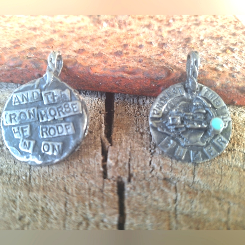 Sweet Bird Studio His & Hers Pewter & Turquoise " Bless This Biker" Pendants
